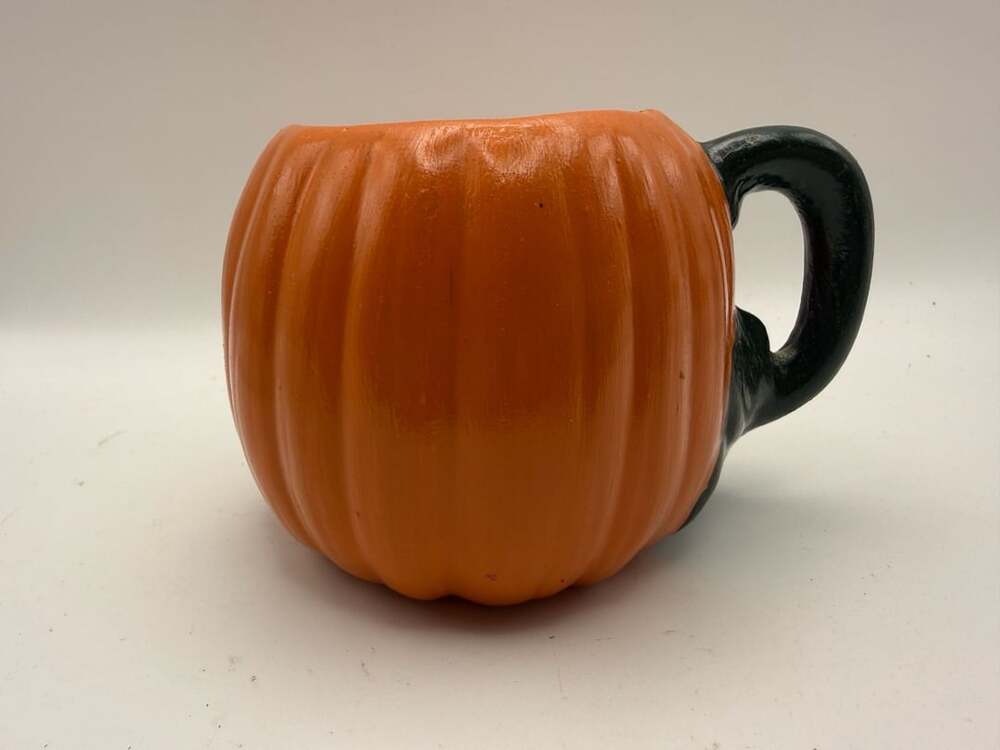 Vintage Handmade Ceramic Pumpkin Mug with Black Handle Fall Decor - Picture 2 of 6